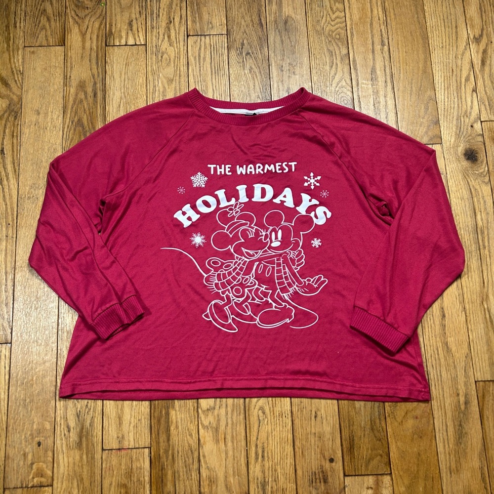 Disney Mickey Minnie Mouse The Warmest Holidays Sleep Top Rose Sangria XL 16-18